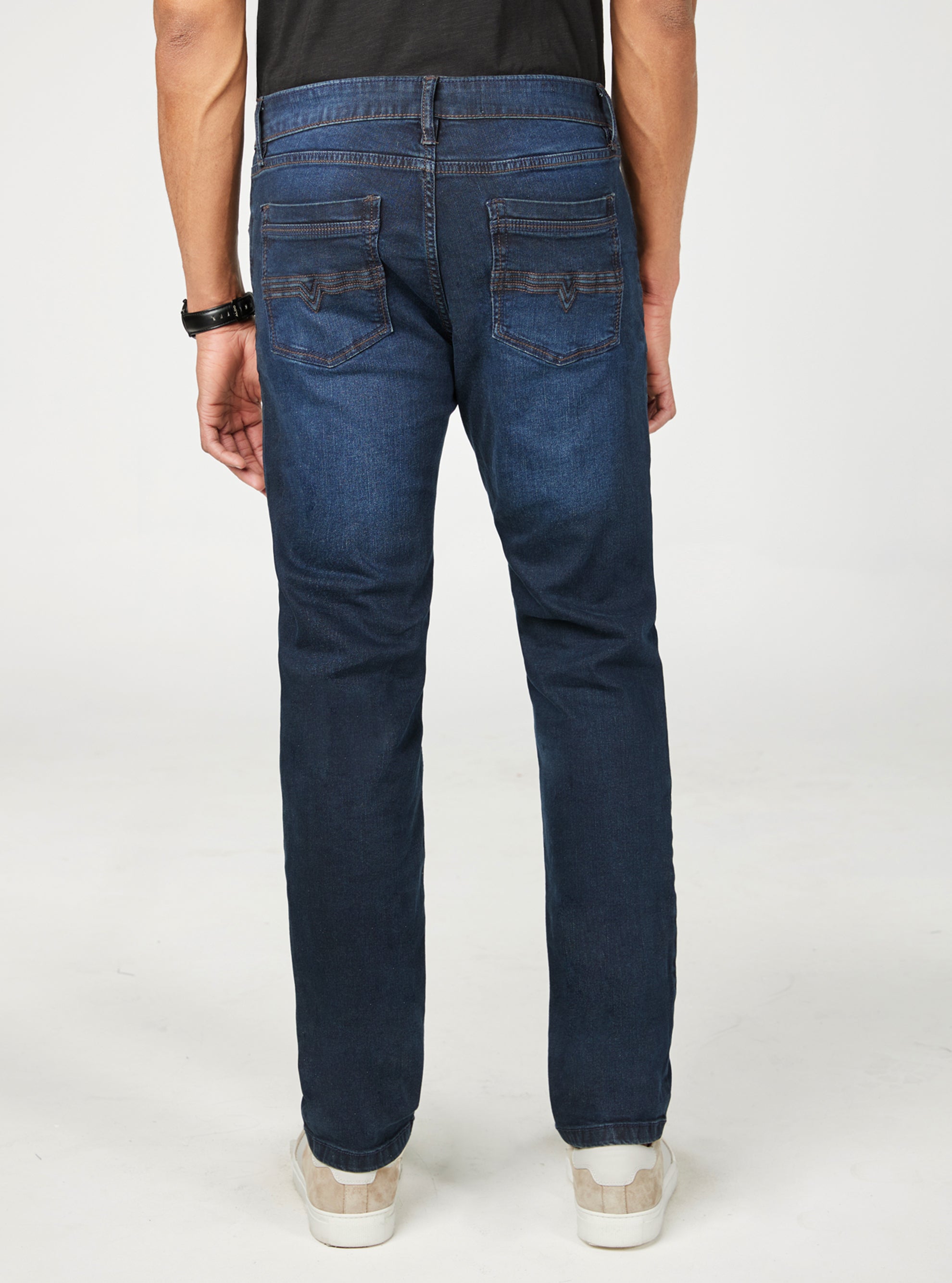 Blue men's jeans with contrasting detail