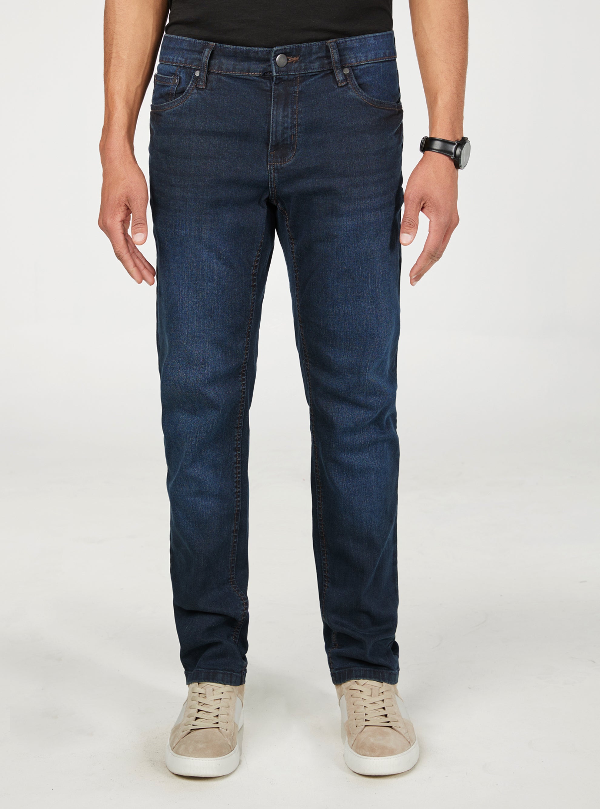 Blue men's jeans with contrasting detail