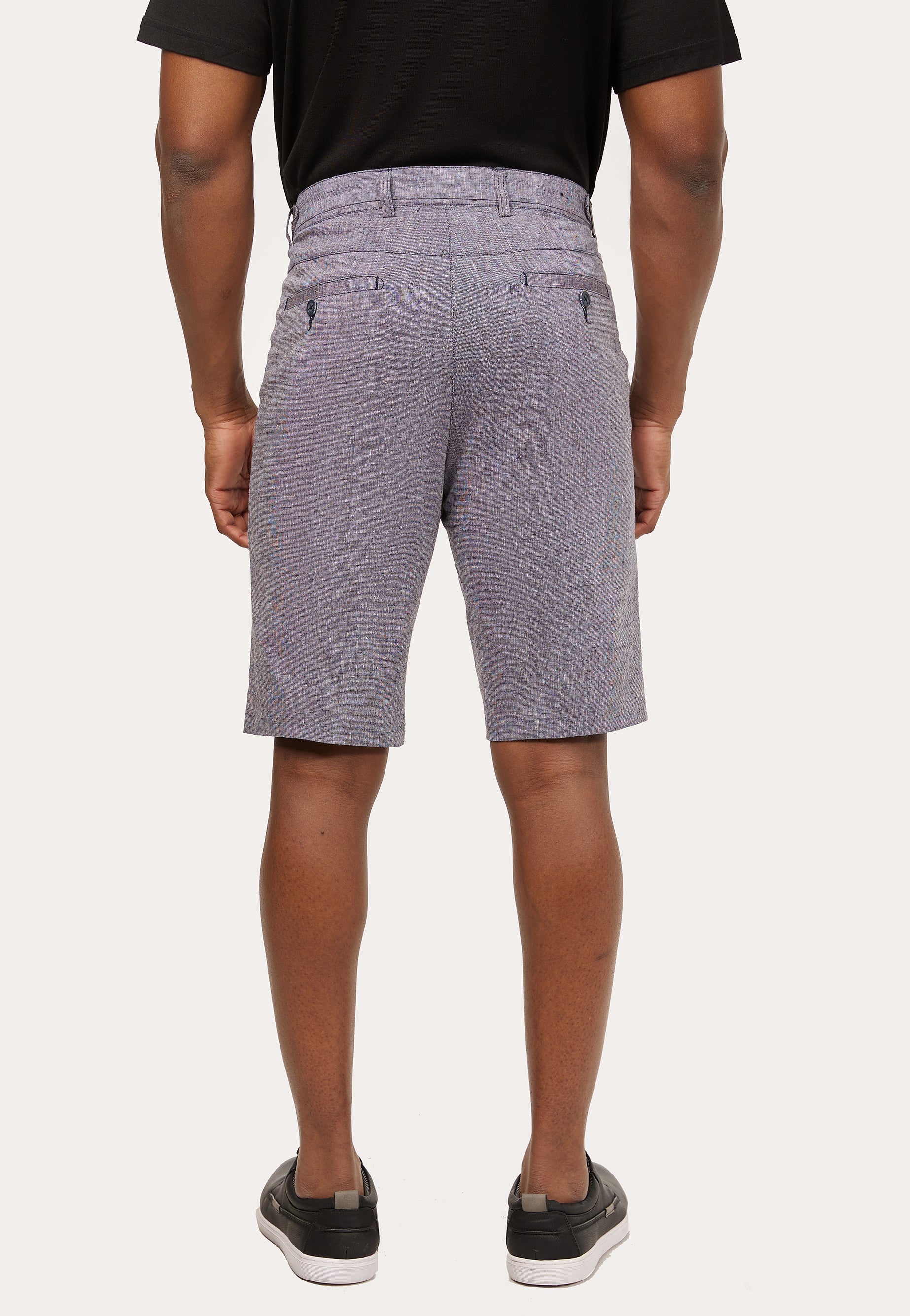 Two-tone stretch linen Bermuda shorts