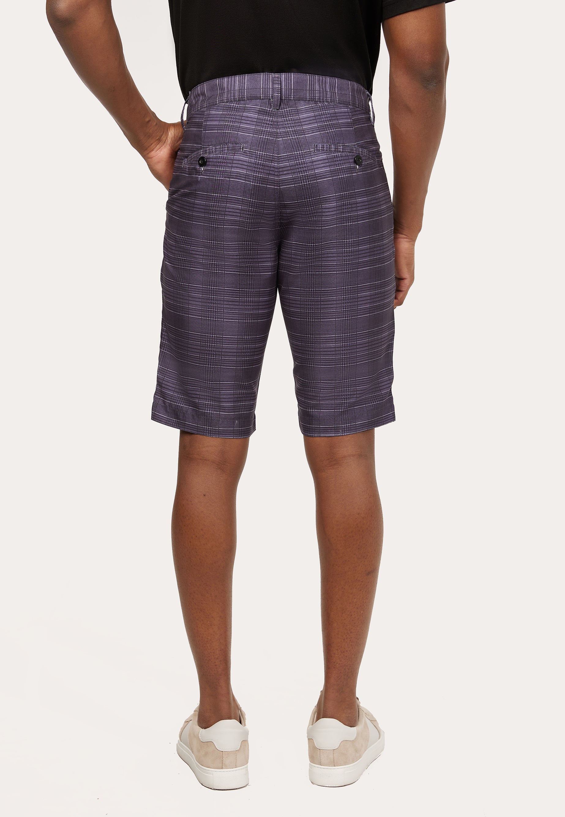 Charcoal Microfiber Bermuda Shorts with Prince of Wales Print