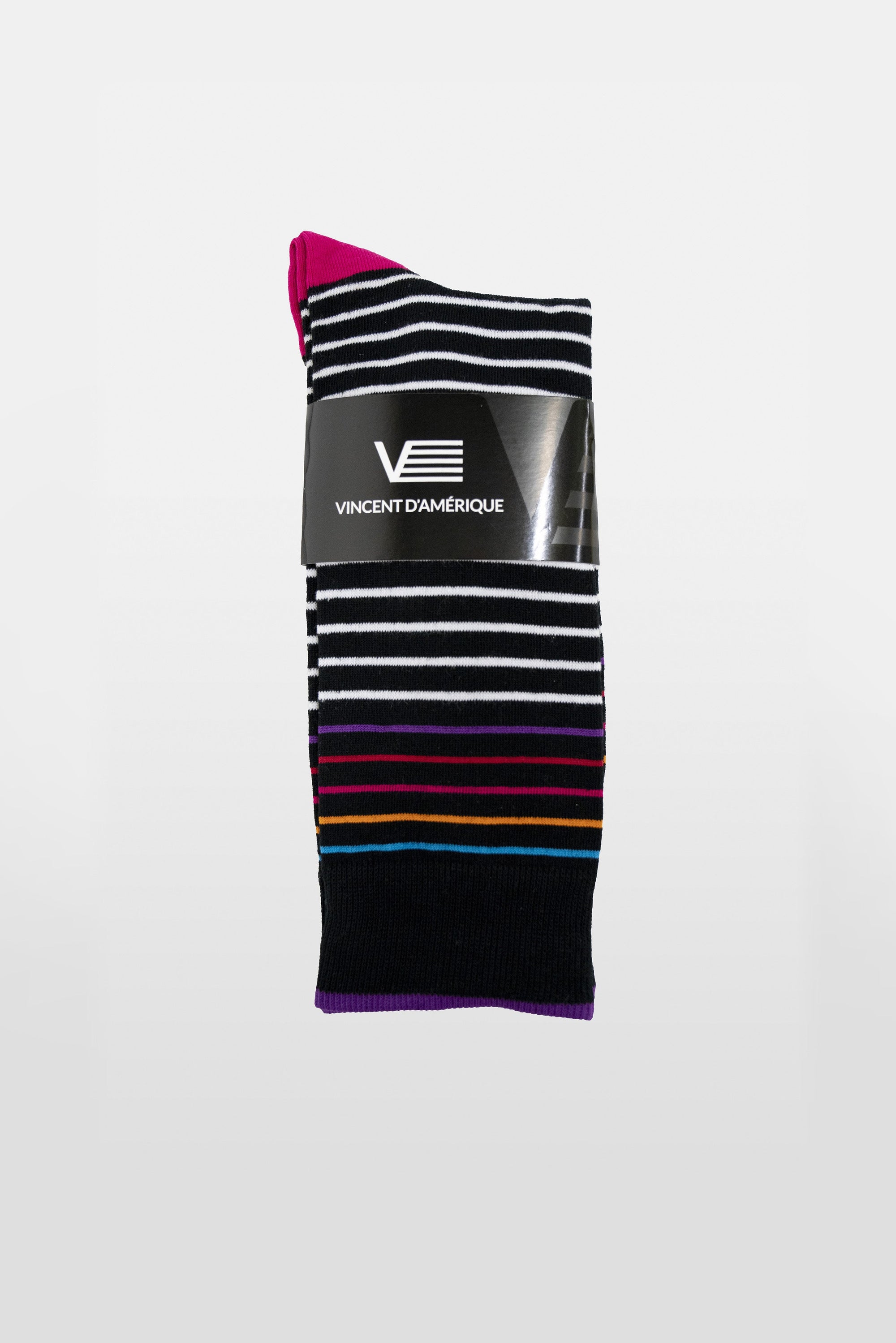 Black socks with multicolored patterns