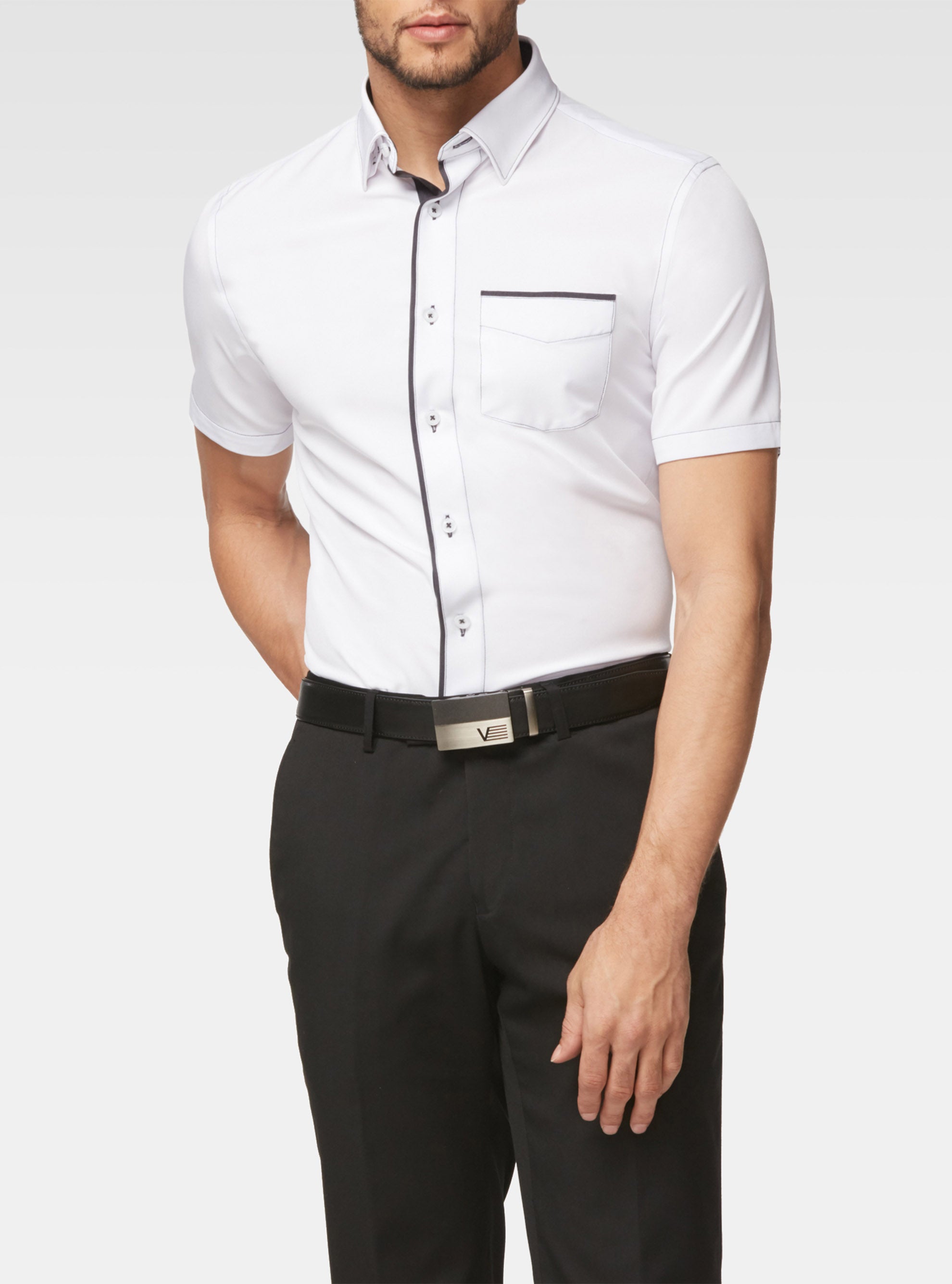 White Stretch Short Sleeve Shirt