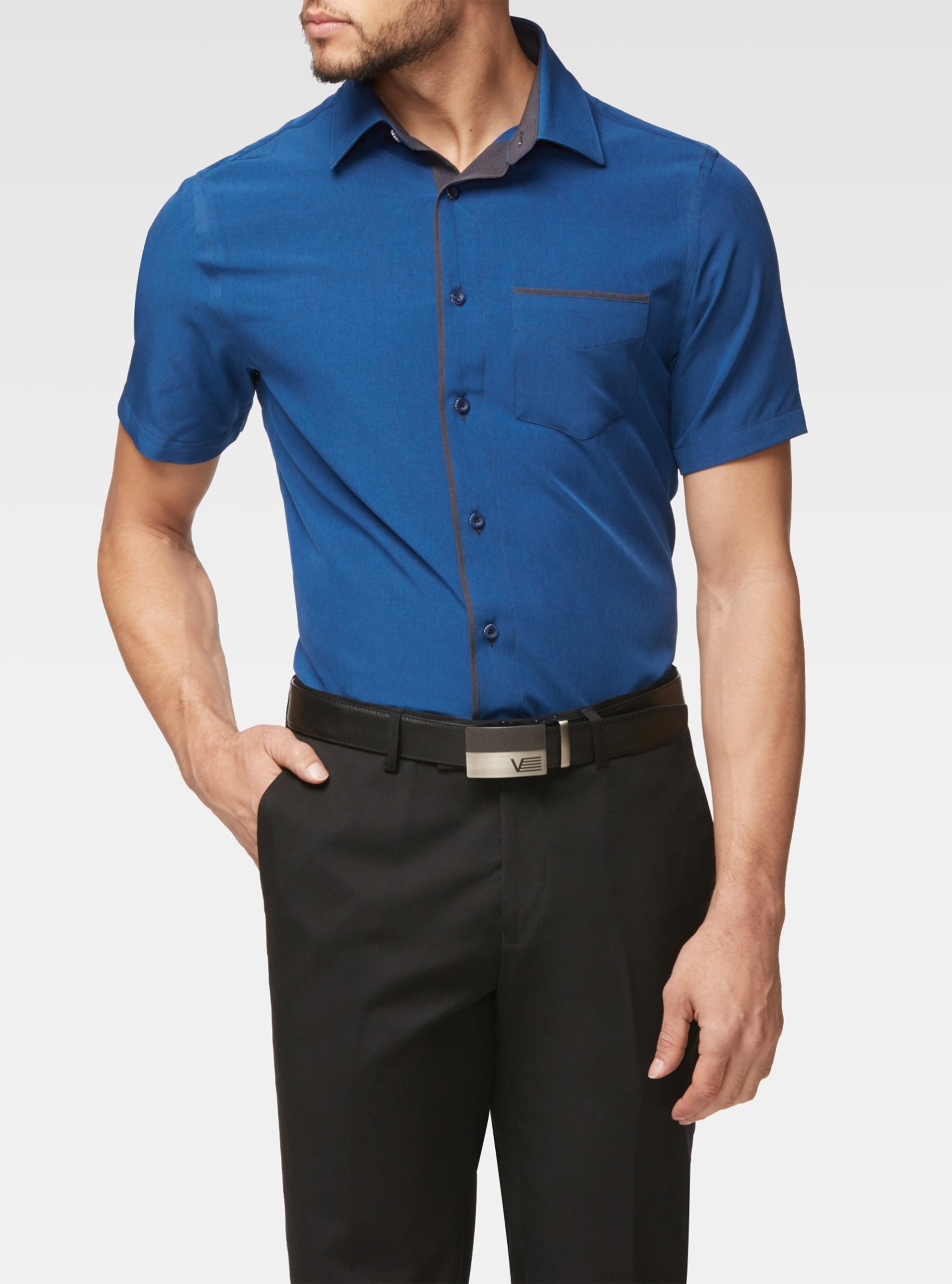 Navy stretch short-sleeved shirt